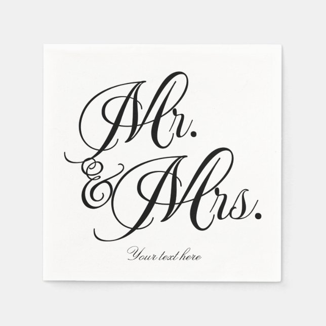 Mr. & Mrs. Black White Wedding Engagement Party Napkins (Front)