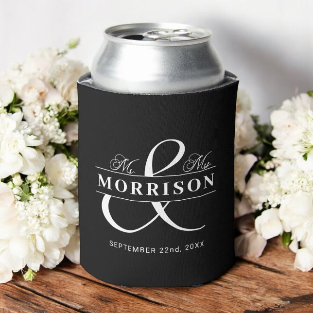 Mr Mrs Black White Wedding Favor  Can Cooler (Creator Uploaded)