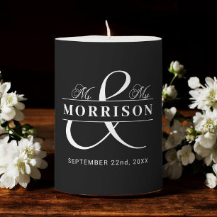 Mr Mrs Black White Wedding Favor  Pillar Candle