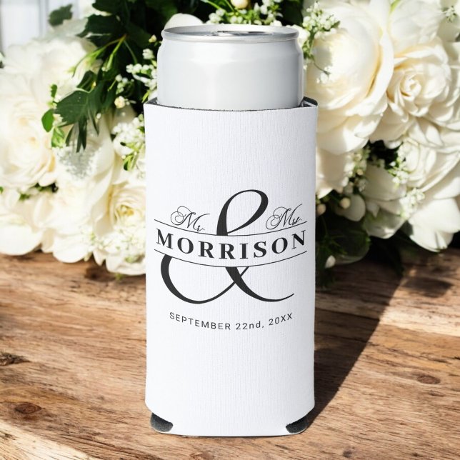  Mr Mrs Black White Wedding Favor Seltzer Can Cooler (Creator Uploaded)