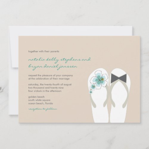 Mr  Mrs Blue Hibiscus Flip Flops Beach Wedding Invitation