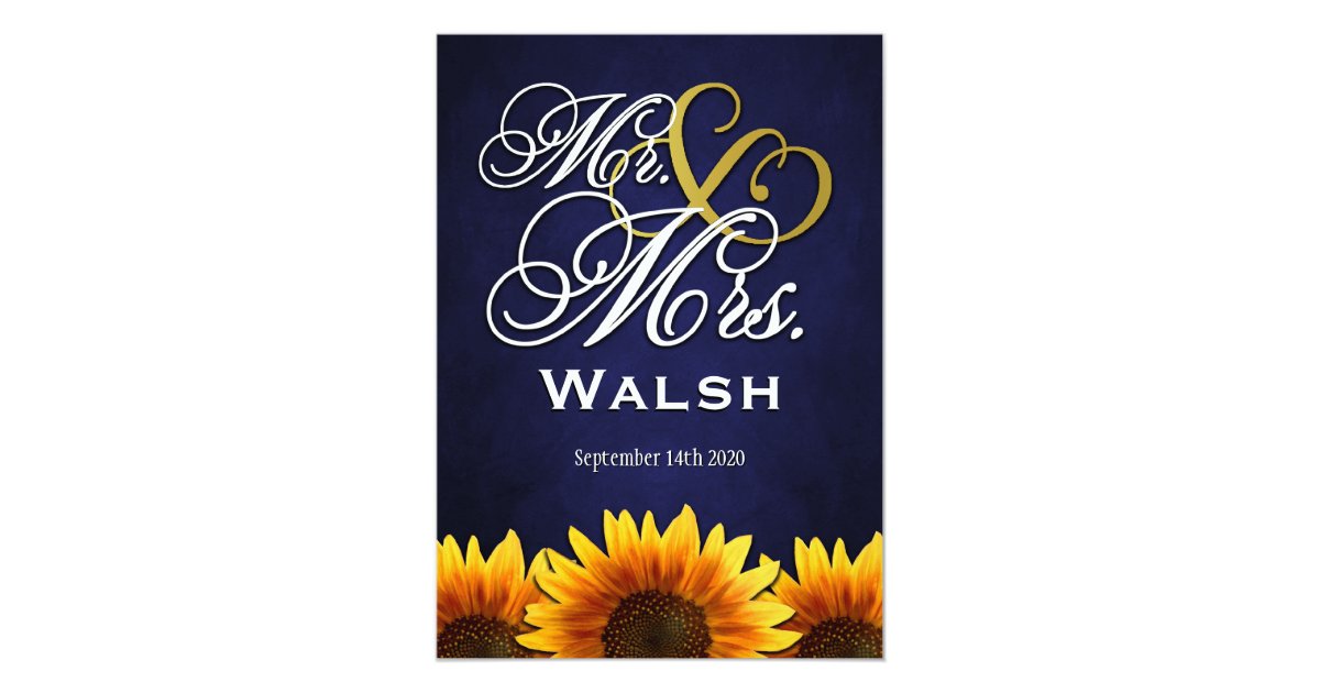 Mr Amp Mrs Blue Sunflower Wedding Invitations Zazzle Com