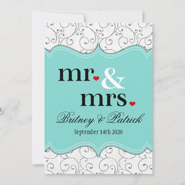 Mr & Mrs Blue Wedding Invitations (Front)
