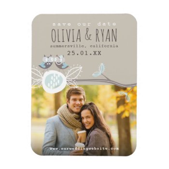 Mr & Mrs Blue Wedding Owls Save The Date Photo Magnet by fatfatin_box at Zazzle