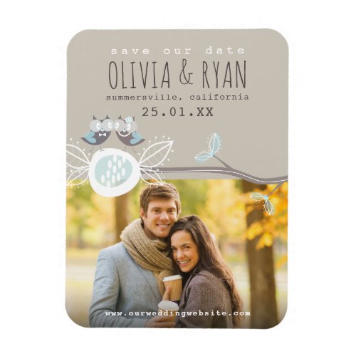 Mr  Mrs Blue Wedding Owls Save The Date Photo Magnet