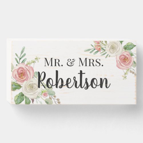 Mr  Mrs Blush Floral Wedding Reception Wooden Wooden Box Sign