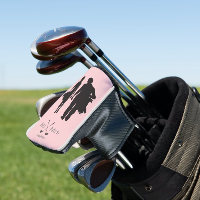 Mr & Mrs Blush Pink | Modern Couple Golf Player Golf Head Cover (In Situ)