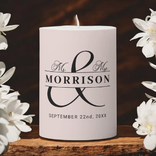 Mr Mrs Blush Pink Wedding Favor  Pillar Candle