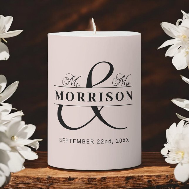 Mr Mrs Blush Pink Wedding Favor  Pillar Candle (Creator Uploaded)