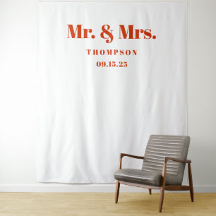 Mr. & Mrs. Bold Orange Typography Wedding Backdrop