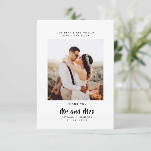 Mr & Mrs | Bold Script Wedding  Thank You Card (Standing Front)