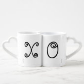 Mr. & Mrs. Bow Tie & Bow, w/ XO on Back Coffee Mug Set (Back Nesting)