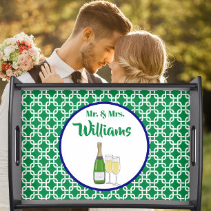 Mr. & Mrs. Bride & Groom Champagne Script Serving Tray