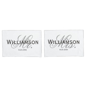 Mr. & Mrs. Bride & Groom Newlywed Custom Set Pillow Case