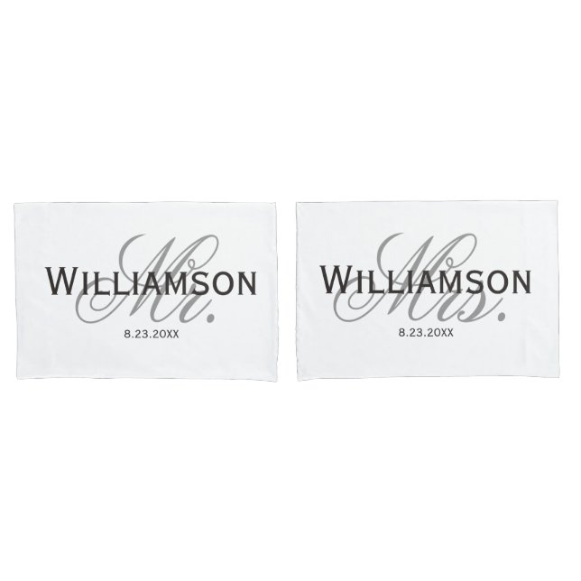 Mr. & Mrs. Bride & Groom Newlywed Custom Set Pillow Case (Front-Set)