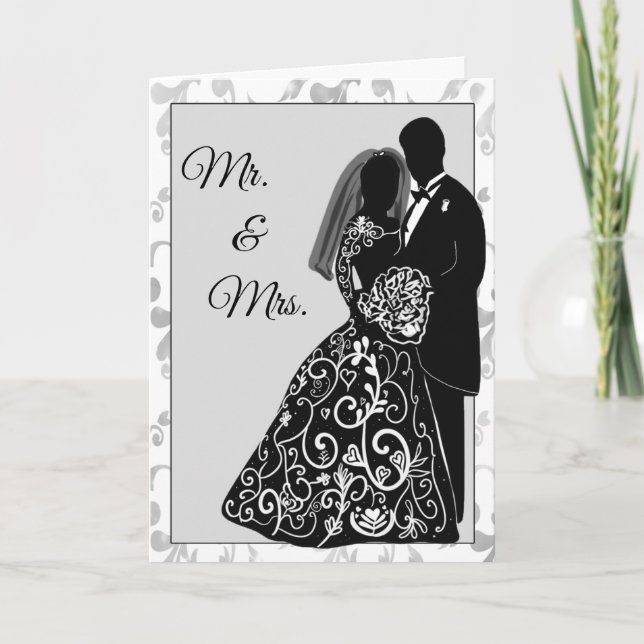 Mr. & Mrs. Bride Groom Silhouette Congratulations Card (Front)
