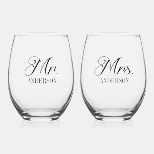 Mr Mrs Bride Groom Wedding Reception Customized Stemless Wine Glass