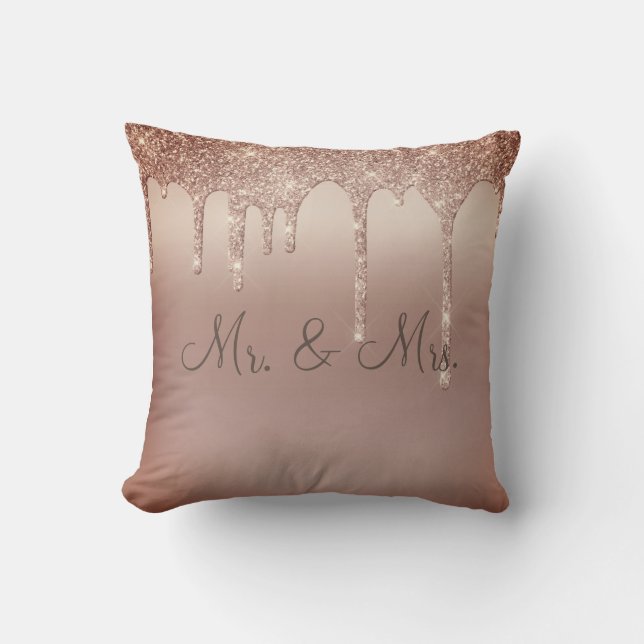 Mr. & Mrs Bronze Glitter Wedding Keepsake Elegant Throw Pillow (Front)