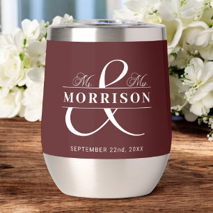 Mr Mrs Burgundy Wedding Favor Thermal Wine Tumbler