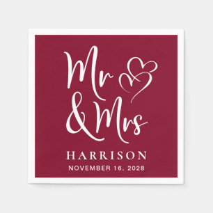 Mr Mrs Burgundy Wedding Reception Napkins