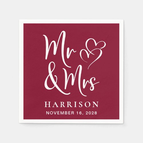 Mr Mrs Burgundy Wedding Reception Napkins