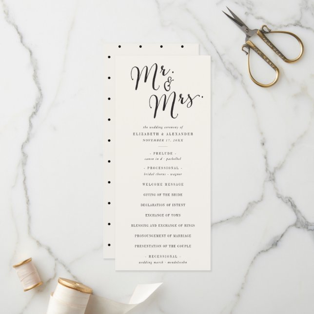 Mr & Mrs Calligraphy Script Classic Chic Wedding Program (Front/Back In Situ)