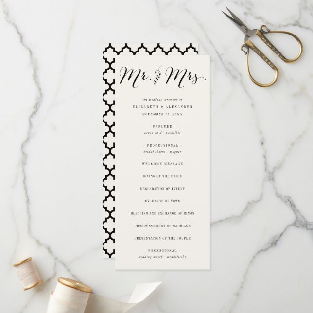Mr & Mrs Calligraphy Script Geometric Chic Wedding Program (Front/Back In Situ)