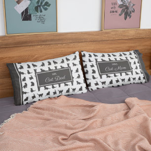 Mr. & Mrs. Cat Mom and Dad Black and White Pattern Pillow Case