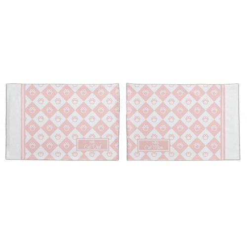 Mr  Mrs Cat Mom and Dad Pink Cat Paw Pattern Pillow Case