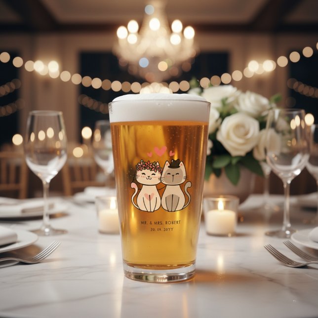 Mr. & Mrs. Cats Couple Custom Wedding Favor Pint Glass (Creator Uploaded)