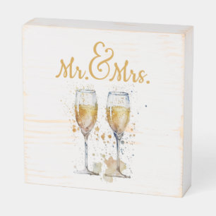 Mr. Mrs. Champagne Celebration Wooden Box Sign