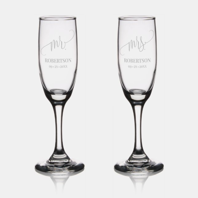 Mr & Mrs Champagne Flute Wedding Etched Glassware (Glassware)
