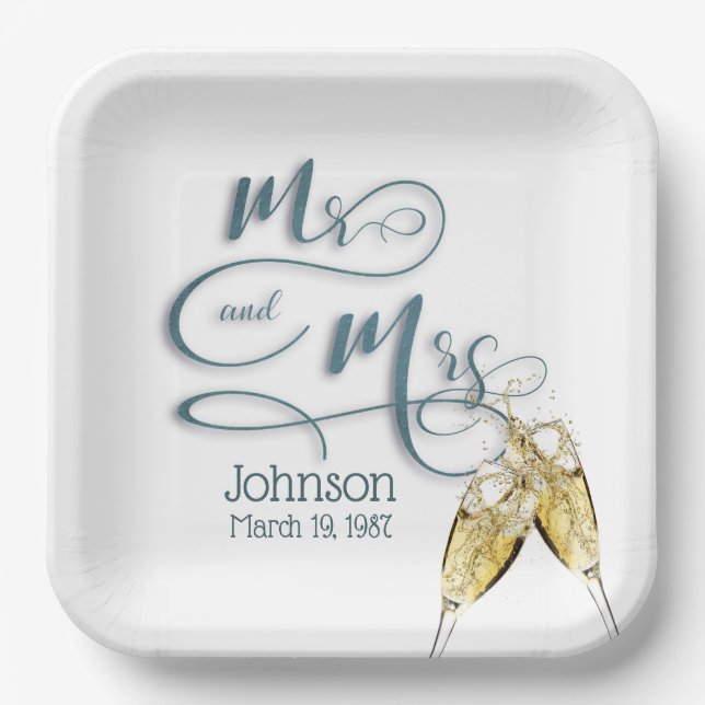 Mr & Mrs. Champagne Toast   Paper Plates (Front)