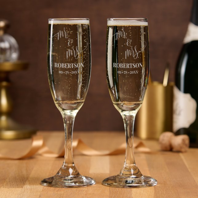 Mr & Mrs Champagne Wedding Gift Etched Glassware (Party)