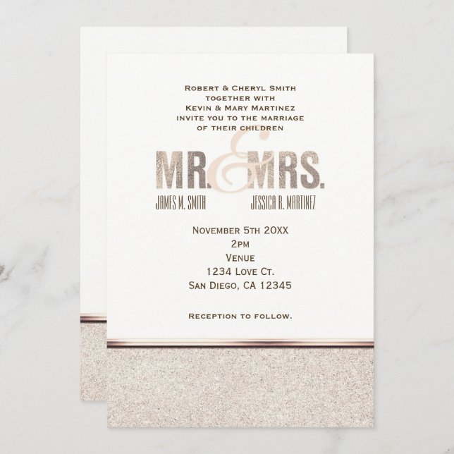 Mr. & Mrs. Champange Sparkle Wedding Invitation (Front/Back)