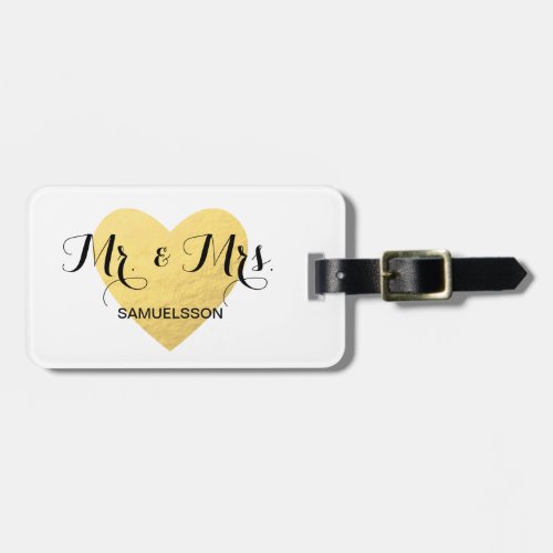 Mr  Mrs chic travel Luggage Tag  gold heart