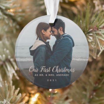 Mr Mrs Christmas First Married Double Sided Photo Ornament by rua_25 at Zazzle