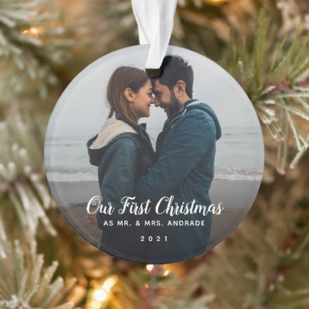 Mr Mrs Christmas First Married Double Sided Photo Ornament