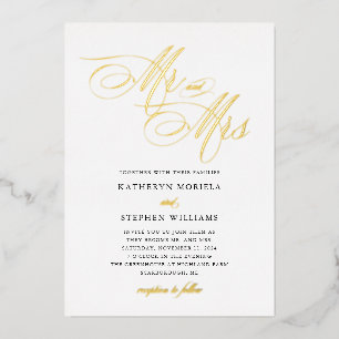 Mr & Mrs Classic Calligraphy Wedding Gold Foil Invitation