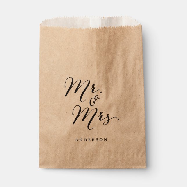 Mr & Mrs Classic Script Calligraphy Name Wedding Favor Bag (Front)