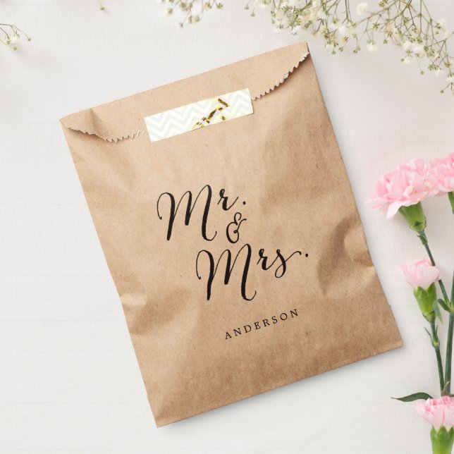 Mr & Mrs Classic Script Calligraphy Name Wedding Favor Bag (Sealed)