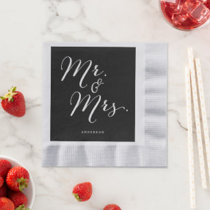 Mr & Mrs Classic Script Calligraphy Name Wedding Paper Napkins