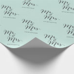 Mr & Mrs Classic Script Calligraphy Name Wedding Wrapping Paper<br><div class="desc">A modern classic and simple 'Mr. and Mrs.' black calligraphy script design with names that can be personalized, on a sweet pastel mint green background. The background color can be changed to any color of your choice. More font styles and editing features available within the product customisation page. This custom...</div>