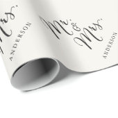 Mr & Mrs Classic Script Calligraphy Name Wedding Wrapping Paper (Roll Corner)