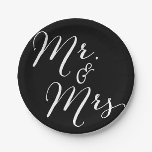 Mr & Mrs Classic Script Chic Calligraphy Wedding Paper Plates