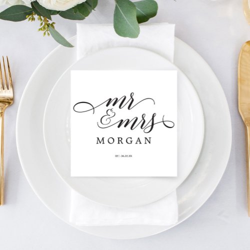 Mr  Mrs Classic Script Wedding Cocktail Napkin