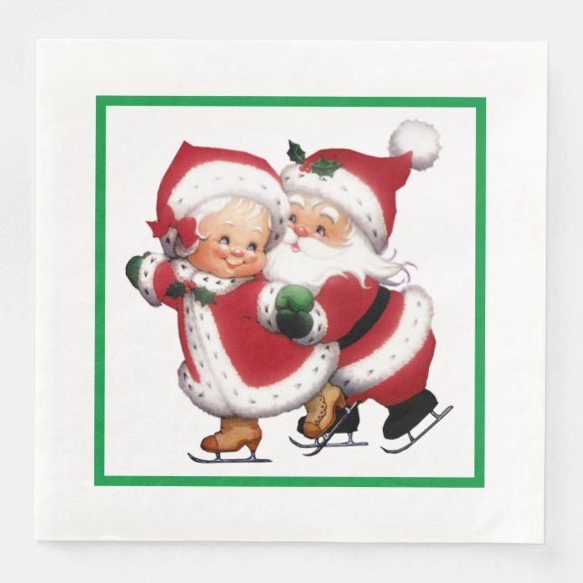 Mr. & Mrs. Claus Ice skating  Paper Dinner Napkins (Front)