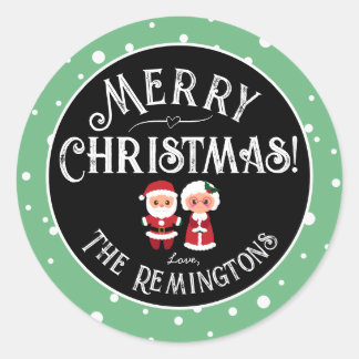 Mr & Mrs Claus Mint Festive Snowy Christmas Gift Classic Round Sticker