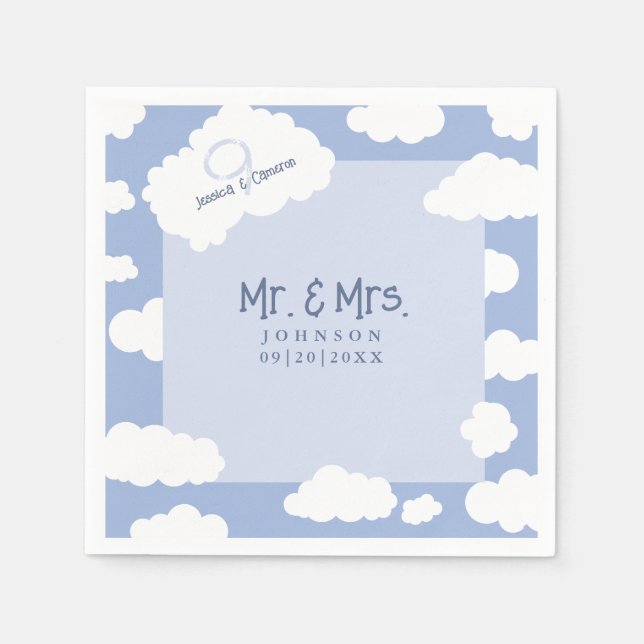 Mr & Mrs Cloud Nine 9 Cute Whimsical Wedding Party Napkins (Front)