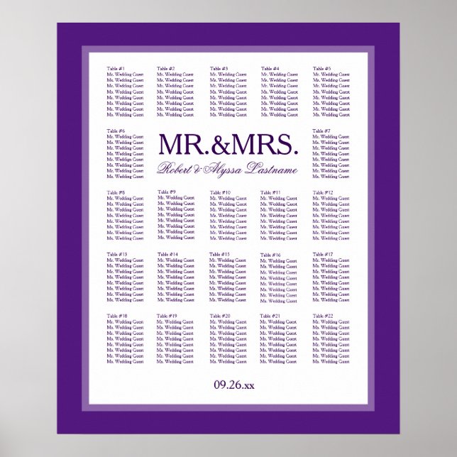 Mr. & Mrs. Color Select Seating Chart (Front)